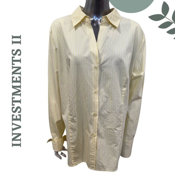 Investments II Yellow Stripe Button-Down Collared Shirt | Long Sleeve 16W - Picture 1 of 6